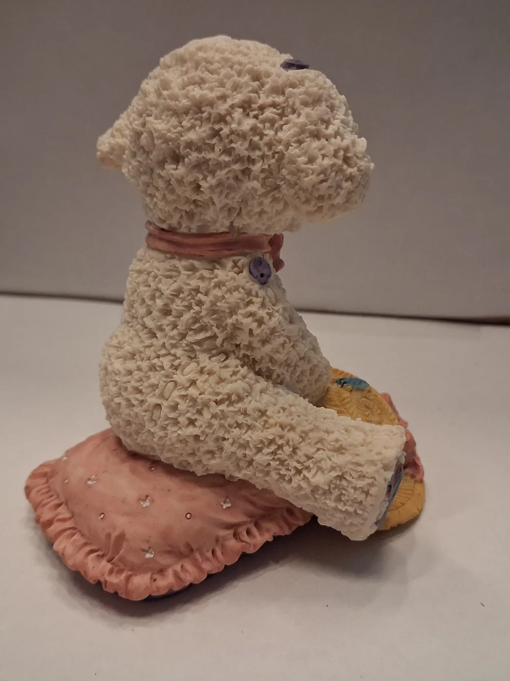 Lamb Figurine with Pink Bow and Yellow Hat - Small Pets Decor (Vintage)